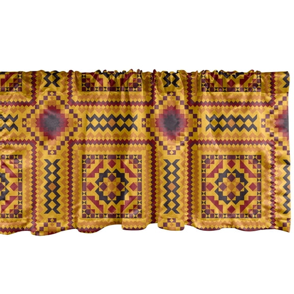 Ambesonne Rhombus Print Window Valance, Aztec Layout Zigzags, 42" x 18", Orange and Multicolor