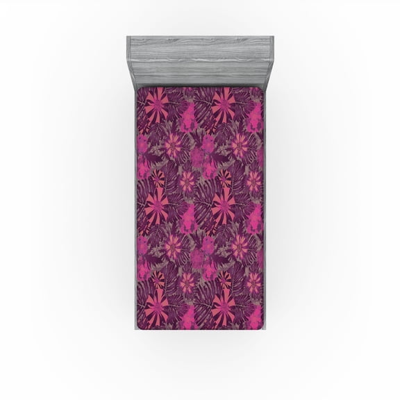 Ambesonne Ribbon Flowers Fitted Sheet, Art Purplish Floral, Twin Size, Magenta Dried Rose Coral