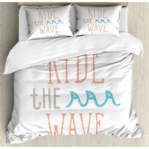 Ambesonne Ride the Wave Duvet Cover Set, Exotic Sports, Queen, Pale Pink Aqua