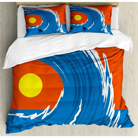 Ambesonne Ride the Wave Duvet Cover Sets, Man Giant Waves, 2-King, Violet Blue Scarlet