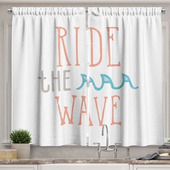 Ambesonne Ride the Wave Kitchen Curtains, Exotic Sports, 55"x39", Pale Pink Aqua