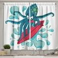 thumbnail image 1 of Ambesonne Ride the Wave Kitchen Curtains, Surfer Octopus, 55"x39", Petrol Blue Turquoise, 1 of 3