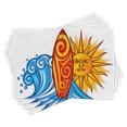 thumbnail image 1 of Ambesonne Ride the Wave Place Mats Set of 4, Ocean Wave Sun, Standard Size, Vermilion Yellow Blue, 1 of 6