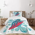 thumbnail image 1 of Ambesonne Ride the Wave Quilted Bedspread Set 2 Pcs, Surfer Octopus, Twin Size, Petrol Blue Turquoise, 1 of 5
