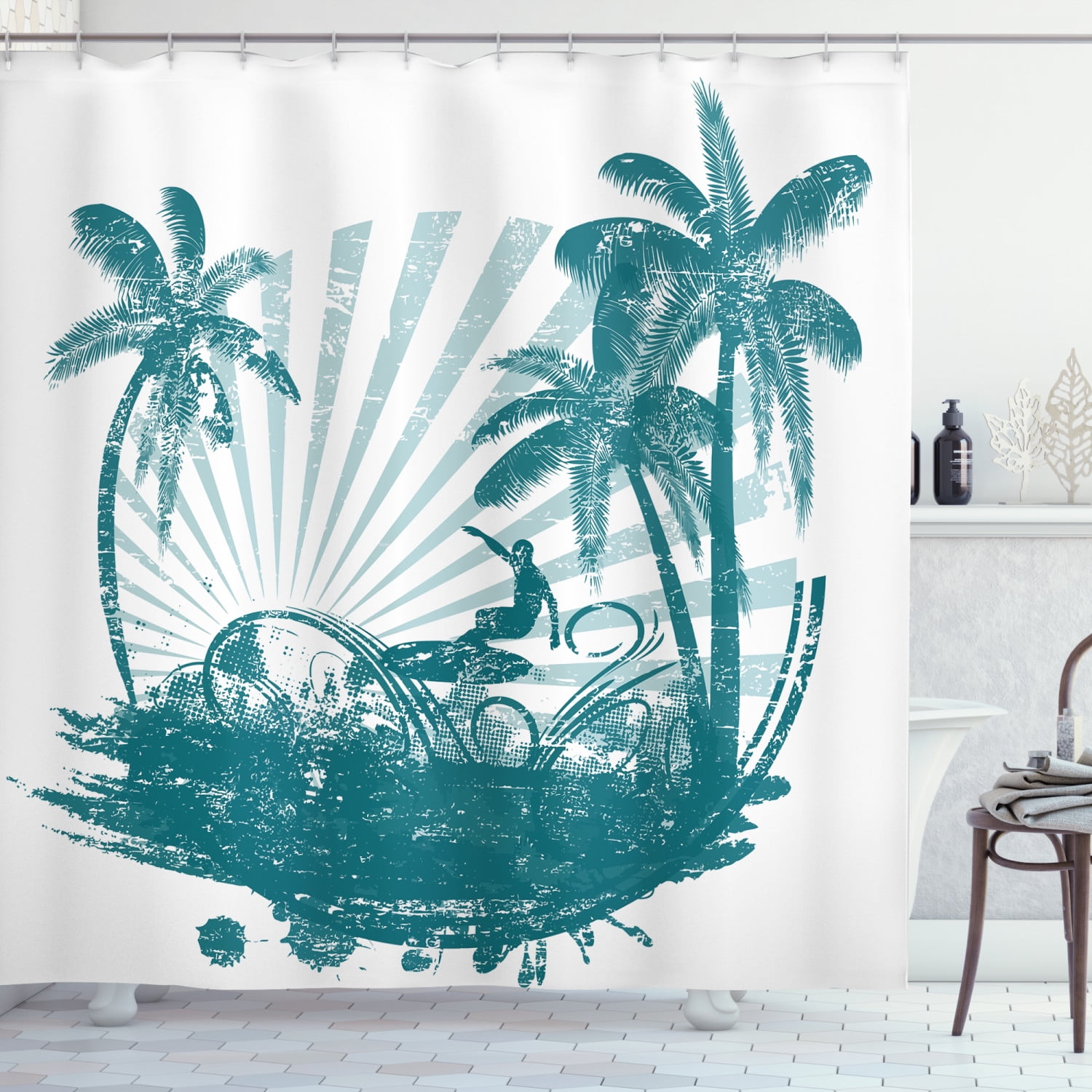 Ambesonne Ride the Wave Shower Curtain, Grunge Tropical, 69