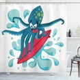 thumbnail image 1 of Ambesonne Ride the Wave Shower Curtain, Surfer Octopus, 69"Wx75"L, Petrol Blue Turquoise, 1 of 3