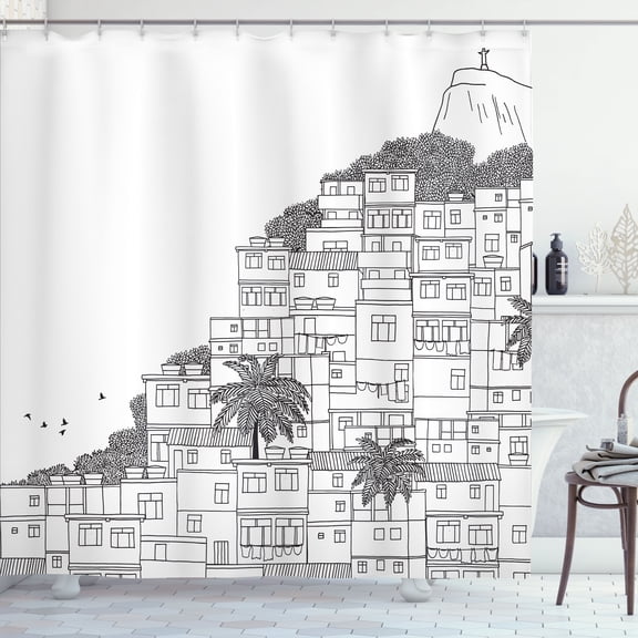 Ambesonne Rio de Janeiro Shower Curtain, Brazil Apartments, 69"Wx70"L, Charcoal Grey and White