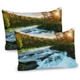 thumbnail image 1 of Ambesonne River Pillow Sham 2 Pack, Sunrise Springtime Pines, 36"x20", Apple Green Pale Blue, 1 of 3