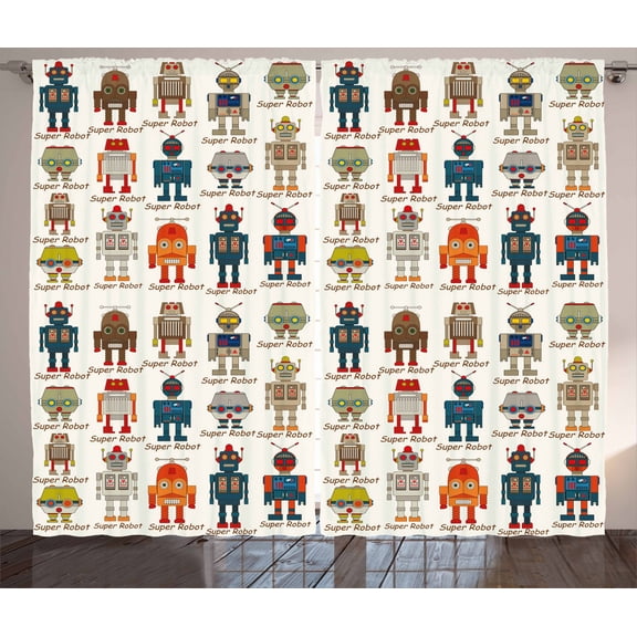 Ambesonne Robot Curtains 2 Panel Set, Super Robot, 108" x 108", Multicolor