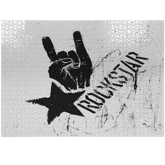 Ambesonne Rock Jigsaw Puzzle, Grunge Effect Hand Star, Heirloom-Quality Fun Activity for Family Durable Cardboard, 1000 pcs, Pale Grey and Black