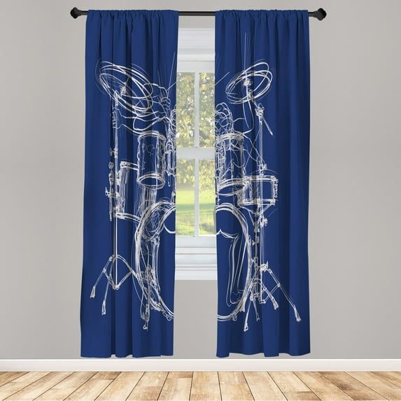 Ambesonne Rock Music Curtains, Sketchy Drummer Artwork, Pair of 28"x63", Violet Blue