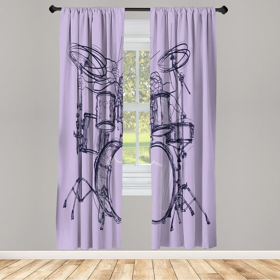 Ambesonne Rock Music Curtains, Sketchy Drummer Artwork, Pair of 28"x84", Pale Mauve