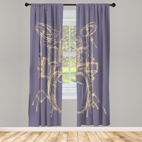 Ambesonne Rock Music Curtains, Sketchy Drummer Artwork, Pair of 28"x95", Pale Lavender