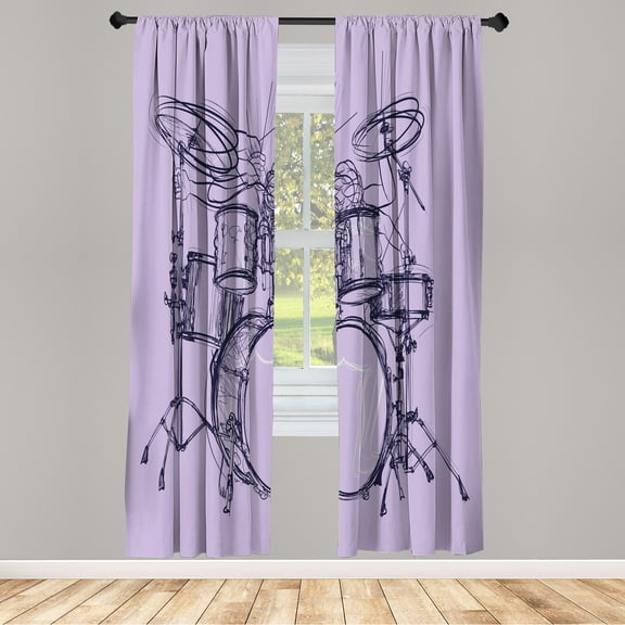 Ambesonne Rock Music Curtains, Sketchy Drummer Artwork, Pair of 28"x95", Pale Mauve