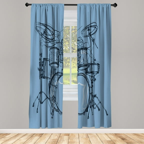 Ambesonne Rock Music Curtains, Sketchy Drummer Artwork, Pair of 28"x95", Pale Teal