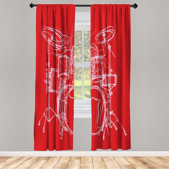 Ambesonne Rock Music Curtains, Sketchy Drummer Print, Pair of 28"x63", Dark Coral
