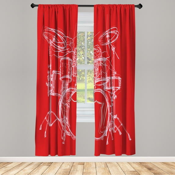 Ambesonne Rock Music Curtains, Sketchy Drummer Print, Pair of 28"x63", Dark Coral