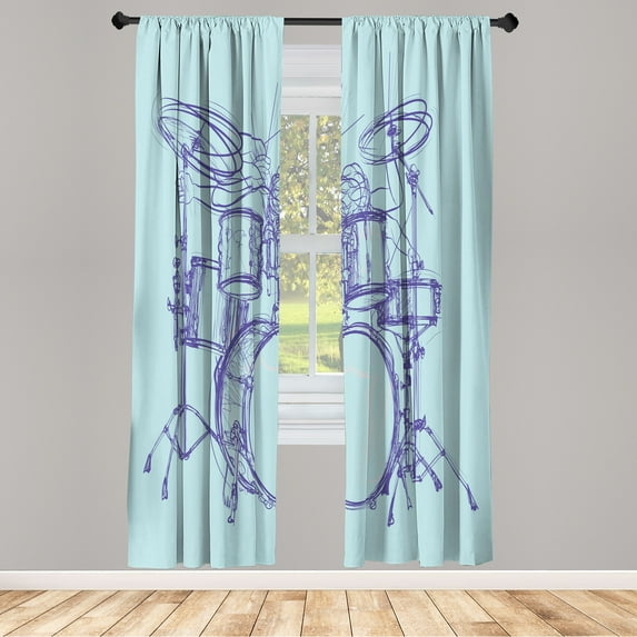 Ambesonne Rock Music Curtains, Sketchy Drummer Print, Pair of 28"x63", Pale Blue