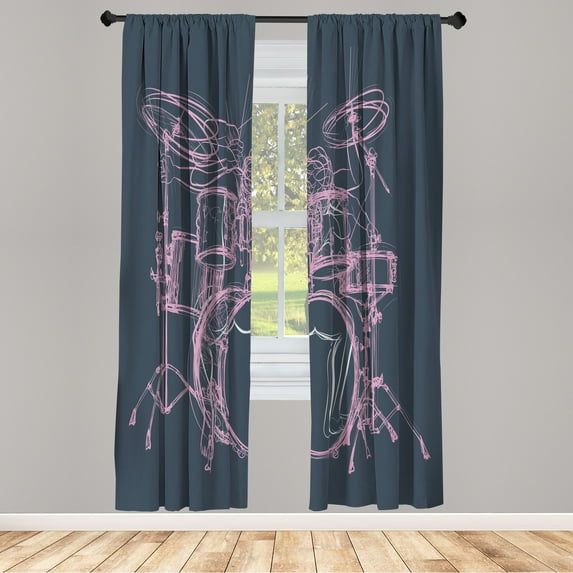 Ambesonne Rock Music Curtains, Sketchy Drummer Print, Pair of 28"x63", Sea Blue