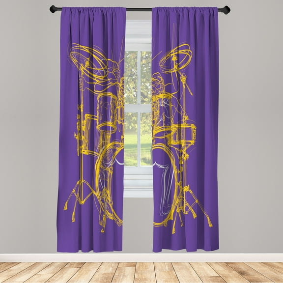 Ambesonne Rock Music Curtains, Sketchy Drummer Print, Pair of 28"x84", Blue Violet
