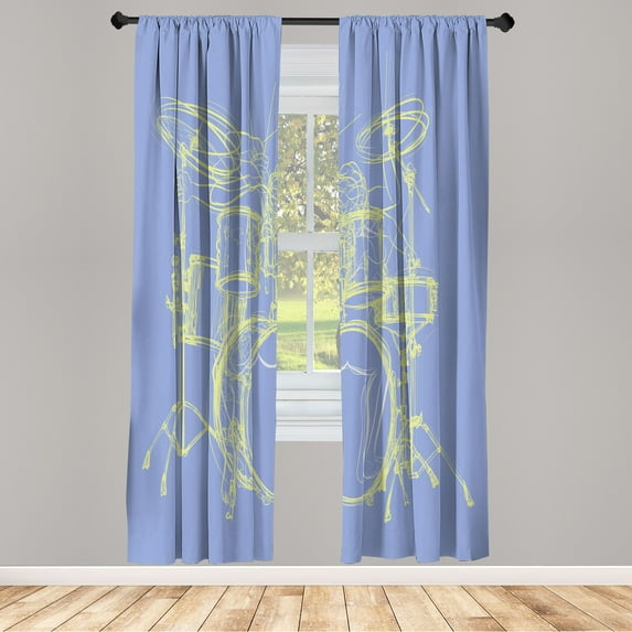 Ambesonne Rock Music Curtains, Sketchy Drummer Print, Pair of 28"x84", Lavender Blue
