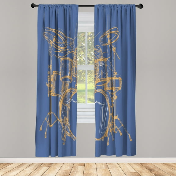 Ambesonne Rock Music Curtains, Sketchy Drummer Print, Pair of 28"x84", Slate Blue