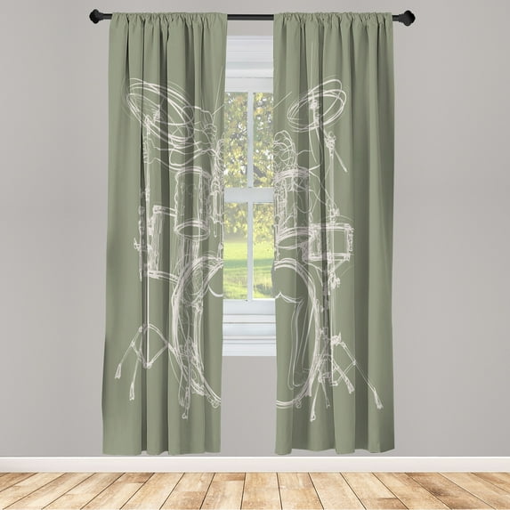 Ambesonne Rock Music Curtains, Sketchy Drummer Print, Pair of 28"x95", Dark Eggshell