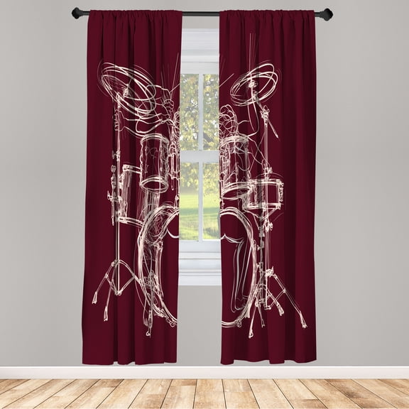 Ambesonne Rock Music Curtains, Sketchy Drummer Print, Pair of 28"x95", Pale Maroon