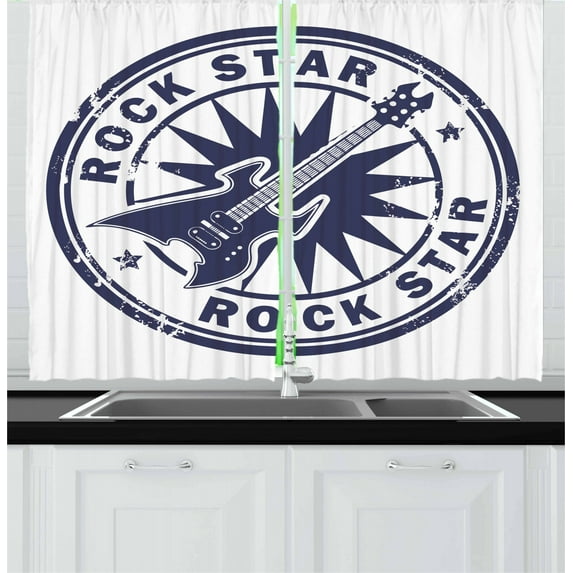 Ambesonne Rock Music Kitchen Curtains, Vintage Sun Stamp, 55"x39", Cobalt Blue