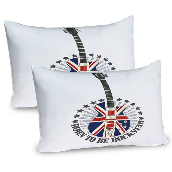 Ambesonne Rock Music Pillow Sham 2 Pack, England Flag Guitar, 30"x20", Red Royal Blue Cream