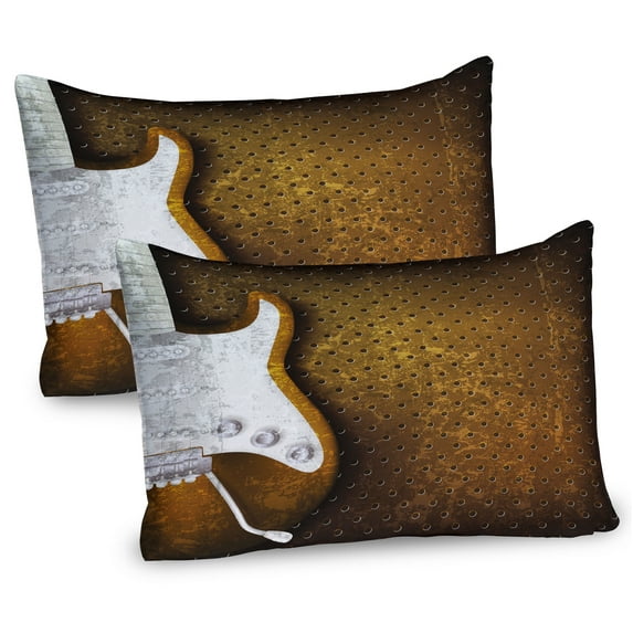 Ambesonne Rock Music Pillow Sham 2 Pack, Grunge Dots Guitar, 26"x20", White Caramel