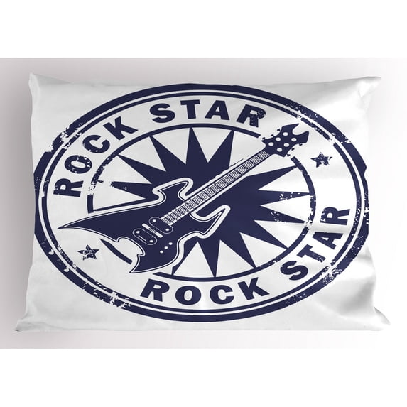 Ambesonne Rock Music Pillow Sham, Vintage Sun Stamp, 36" X 20", Cobalt Blue