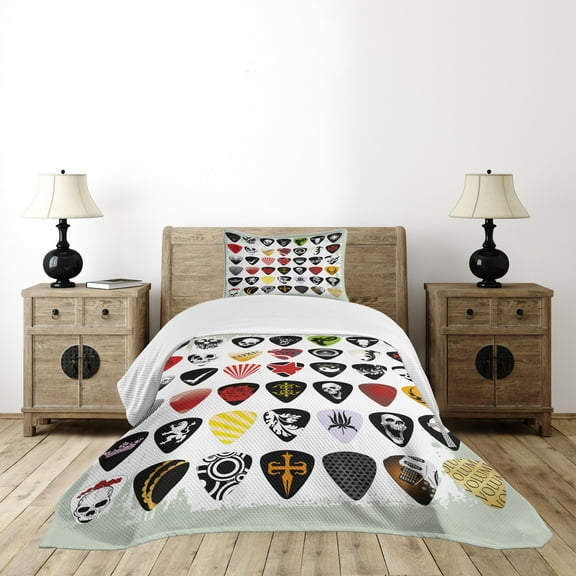 Ambesonne Rock Music Quilted Bedspread Set 2 Pcs, Guitar Picks Set, Twin Size, Multicolor