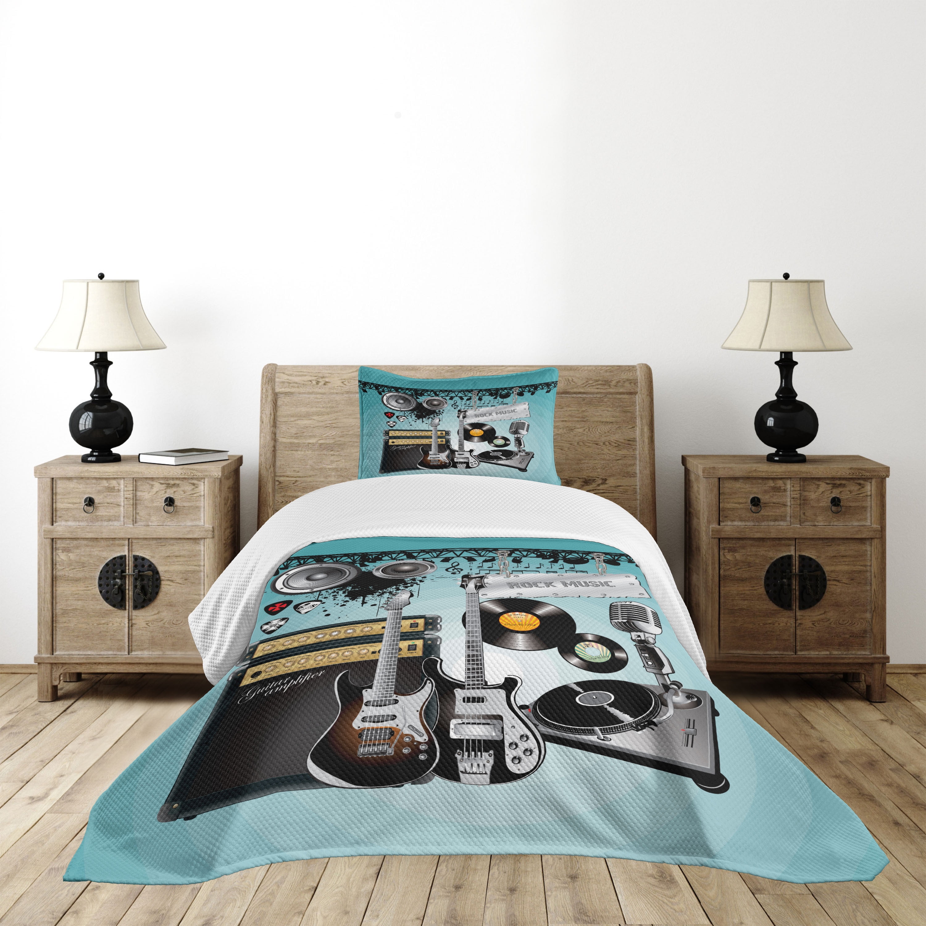 Twin Size Multicolor Rock Music Polyester Bedspread Set