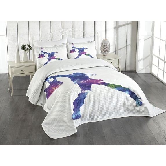 Ambesonne Rock Music Quilted Bedspread Set 3 Pcs, Colorful Party Star, King Size, Multicolor