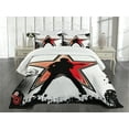 thumbnail image 1 of Ambesonne Rock Music Quilted Bedspread Set 3 Pcs, Guitar Player Star, Queen Size, Black Red Peach, 1 of 5