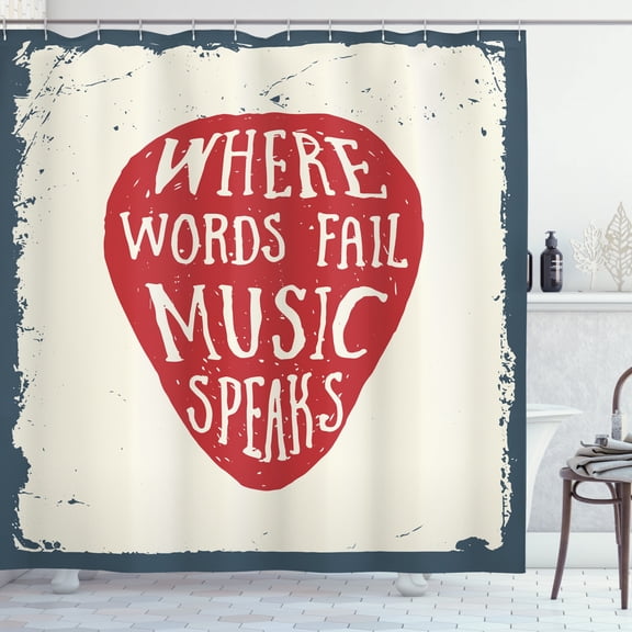 Ambesonne Rock Music Shower Curtain, Musical Slogan Pick, 69"Wx84"L, Beige Red Slate Blue