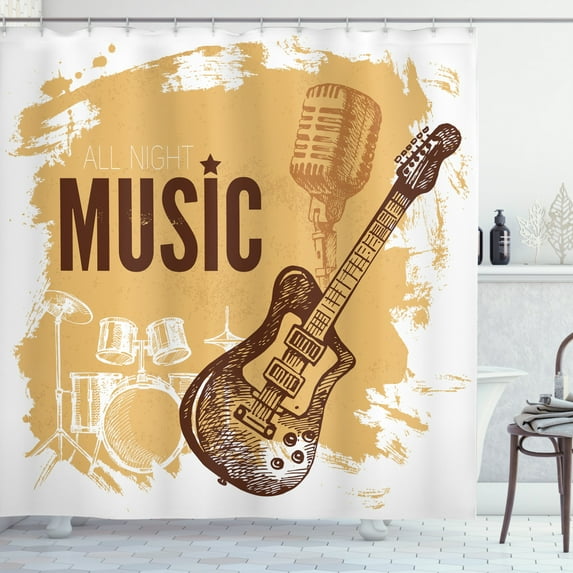 Ambesonne Rock Music Shower Curtain, Vintage Sketch Art, 69"Wx70"L, Pale Coffee Brown