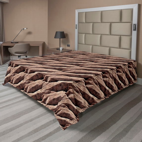 Ambesonne Rock Pattern Flat Bedding Sheet Soft Top Sheet, Natural Stone Print, Full, Umber Warm Taupe