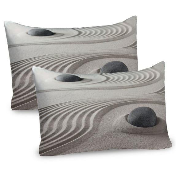 Ambesonne Rock Pillow Sham 2 Pack, Coastal Theme on Sand Grains, 26"x20", Dark Eggshell Dark Grey
