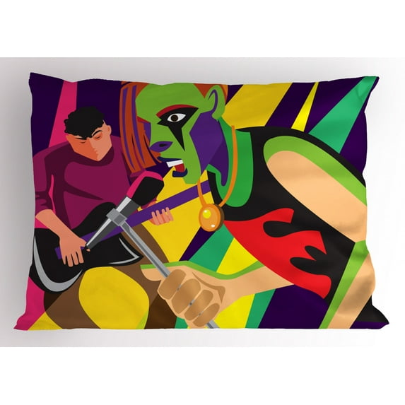 Ambesonne Rock and Roll Pillow Sham, Creative and Gothic, 36" X 20", Dark Purple Multicolor