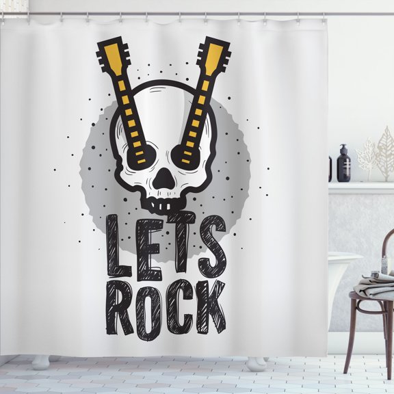 Ambesonne Rock and Roll Shower Curtain, Human Skull Guitar, 69"Wx75"L, Grey Mustard