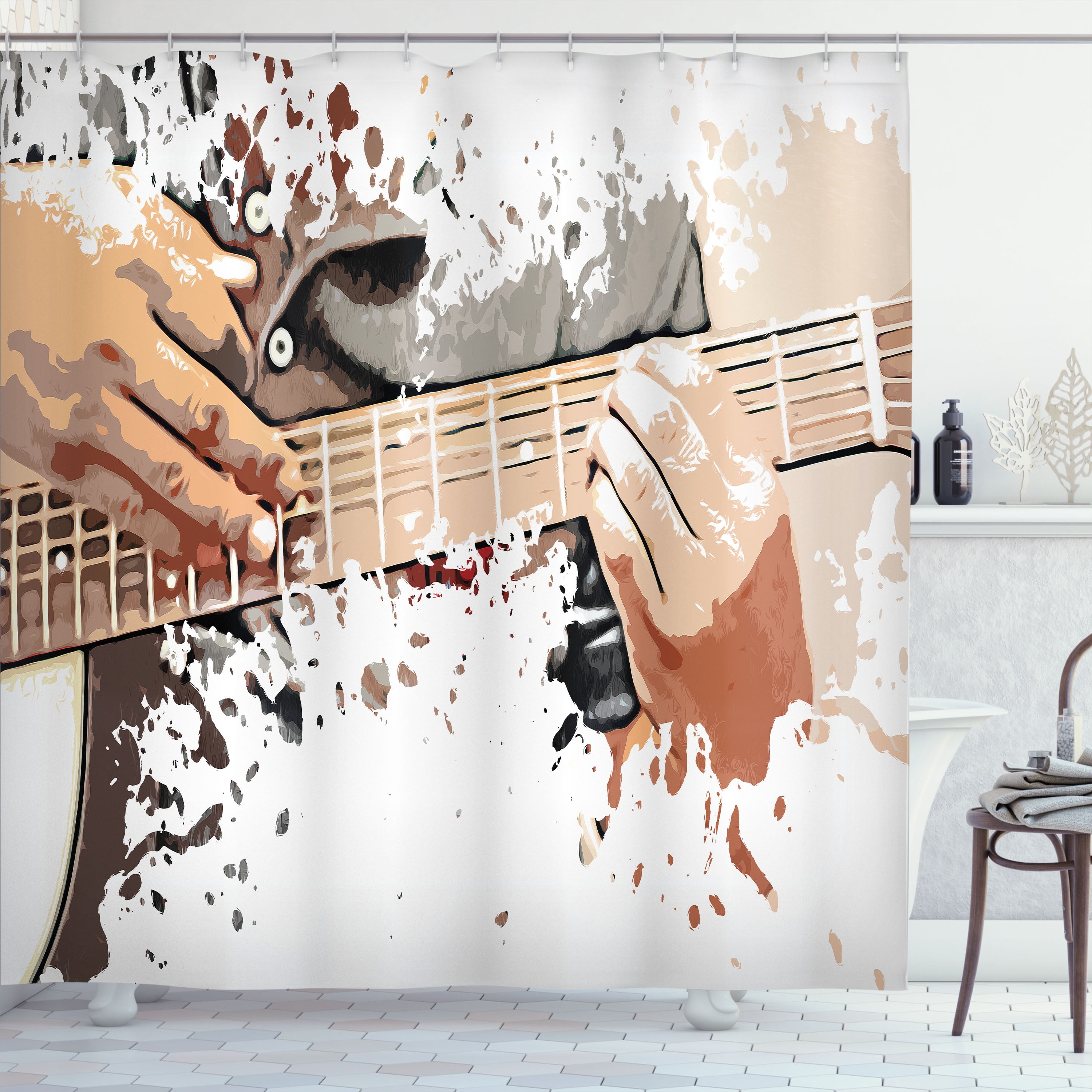 Ambesonne Rock and Roll Shower Curtain, Man Playing Guitar, 69"Wx84"L