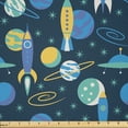thumbnail image 1 of Ambesonne Rockets Fabric by the Yard Microfiber, Cartoon Galaxy Spaceship, 3 Yards, Mustard Deep Sky Blue, 1 of 2