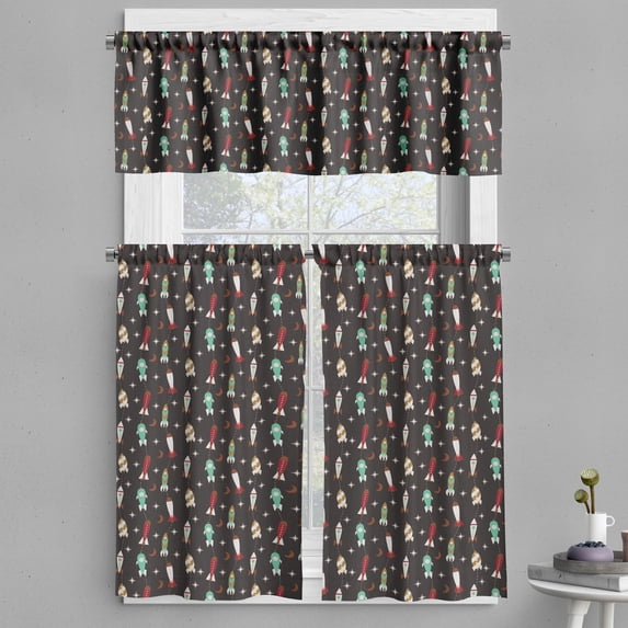 Ambesonne Rockets Valance & Curtain, Space Science Tech Machines, 55"x30", Ruby Sea Green