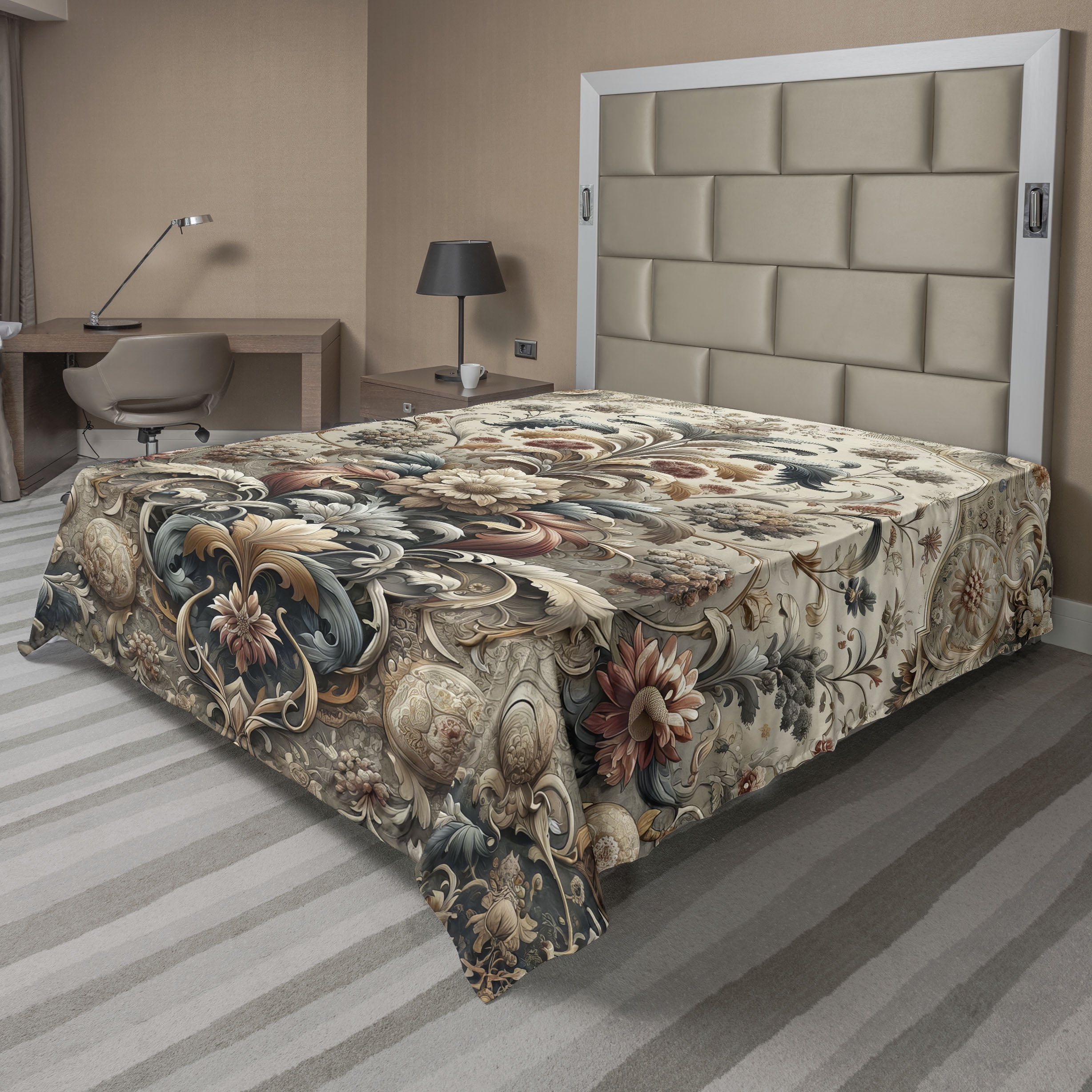 Ambesonne Rococo Flat Sheet, Palatial Flowers Posh Ethnic, Full Size ...