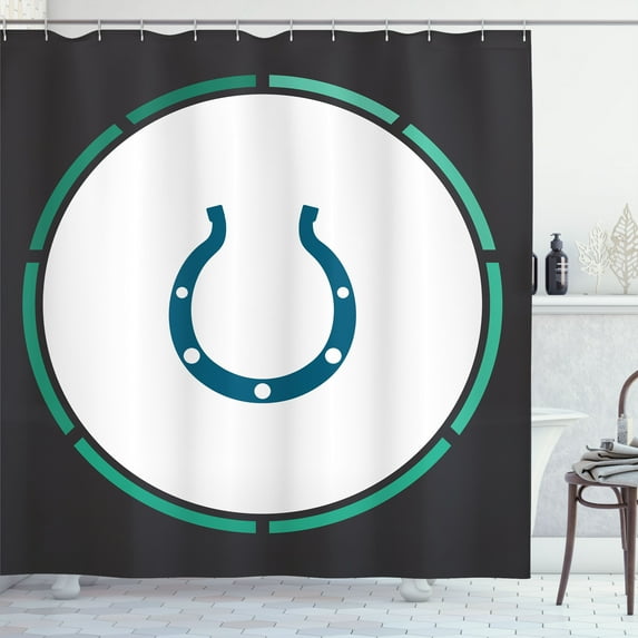 Ambesonne Rodeo Shower Curtain, Horseshoe Wild West Luck, 69"Wx70"L, Charcoal Grey Sea Green