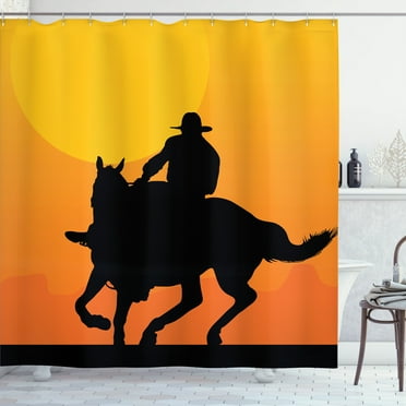 Ambesonne Rodeo Shower Curtain, Silhouette of a Lone Rider, 69"Wx84"L, Charcoal Grey Mustard