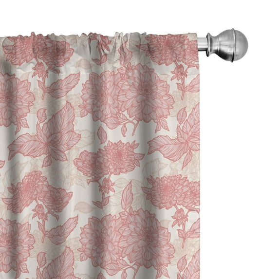 Ambesonne Romance Curtains, Pink Flowers and Leaves, Pair of 28"x84", Pink