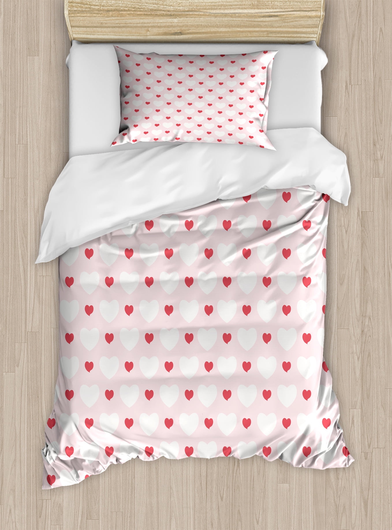 Ambesonne Romance Duvet Cover Sets, Hearts Love Antique, 2Twin, Red